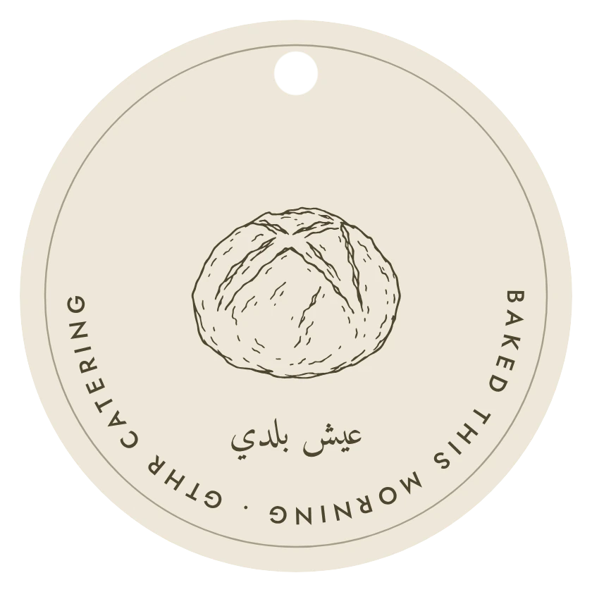 Round paper pouch tag with the bread drawing