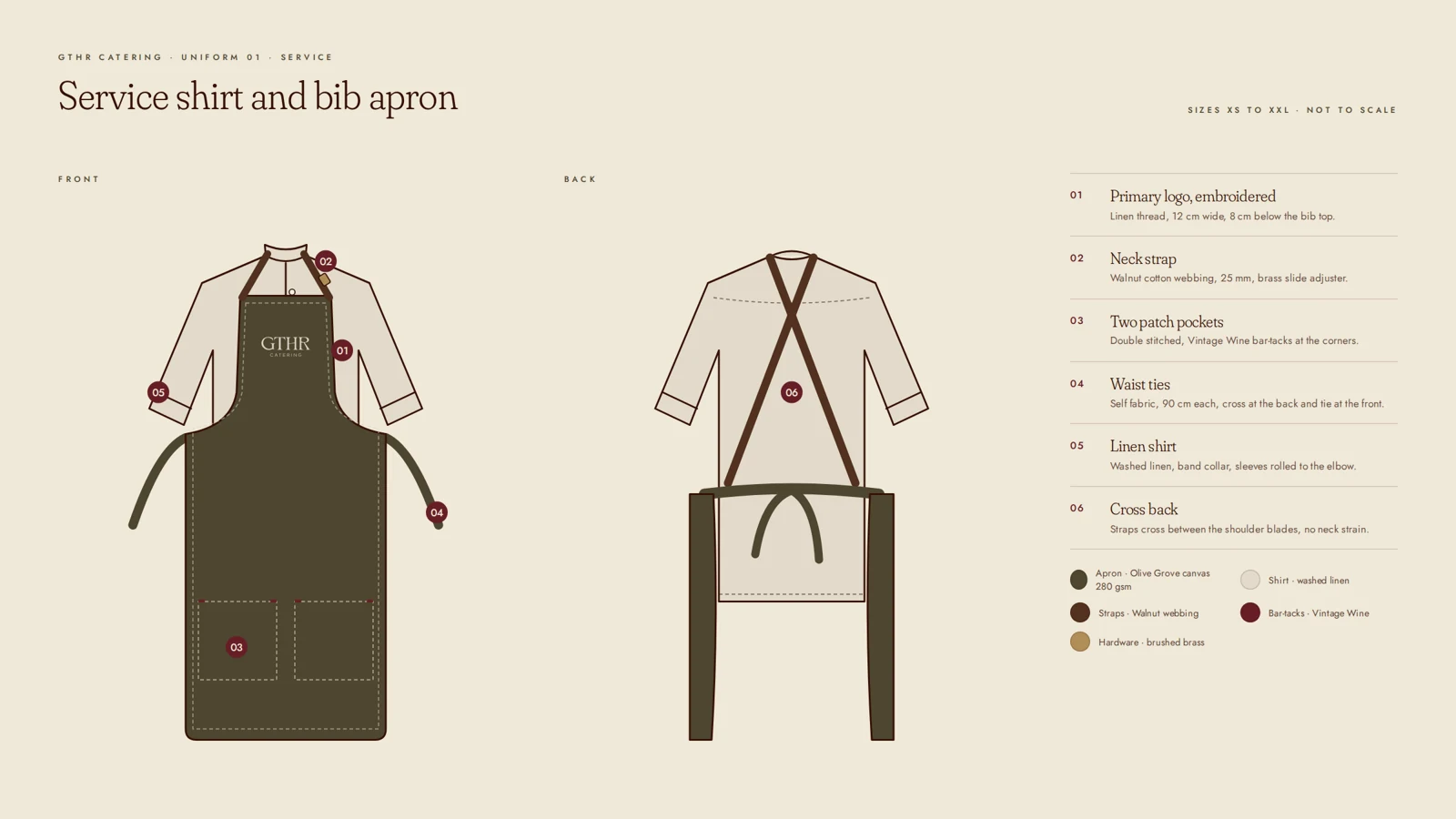 Service shirt and bib apron flat