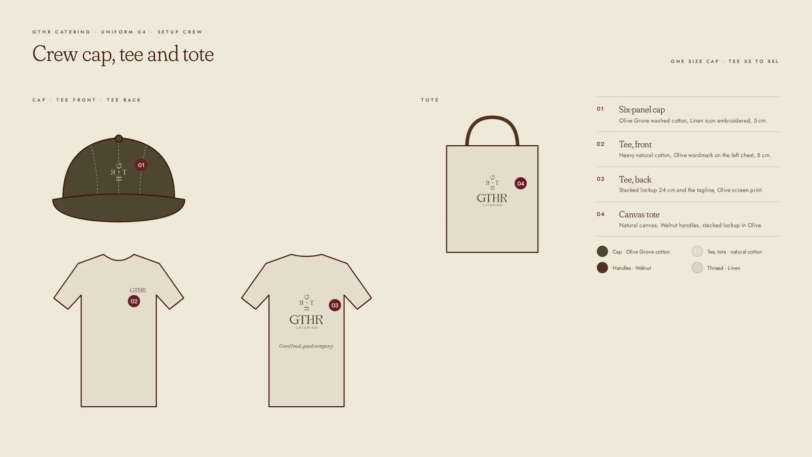 Crew cap, tee and tote flat