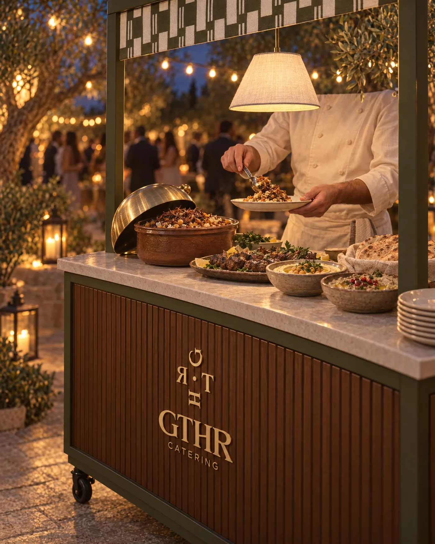 The cart in service at night with koshari and grills